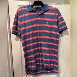 Polo by Ralph Lauren Men's Striped Polo Shirt - Blue and Reddish Pink